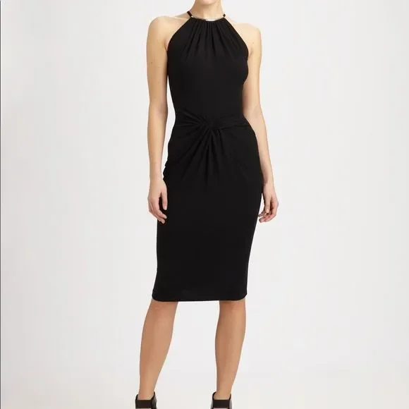 Michael Kors Ring-Neck Black Twist-Front Dress 12 - Picture 2 of 3